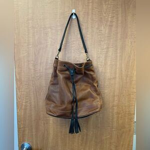 Nena & Co. Two-tone cafe and black Leather Bucket Bag